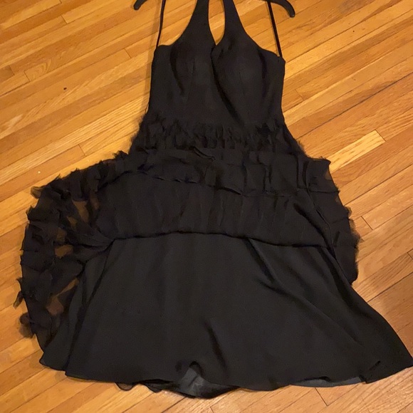 WHBM Black Halter Neck Ruffle Skirt MIDI Dress - Picture 12 of 14
